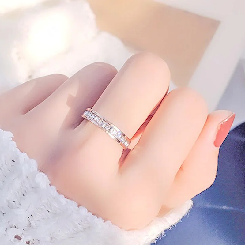 Aug jewelry hot selling wholesale popular small square zircon titanium steel diamond ring stainless steel couple ring