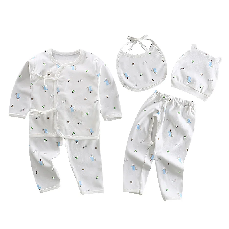 
2021 100% cotton cheap breathable print 5-piece set newborn_baby_clothes 
