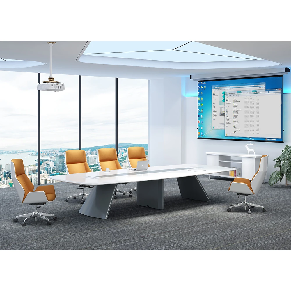 Contemporary Cheap High Gloss For White Color Computer Tables l Shaped Fixed Big Office Desks And Cabinets