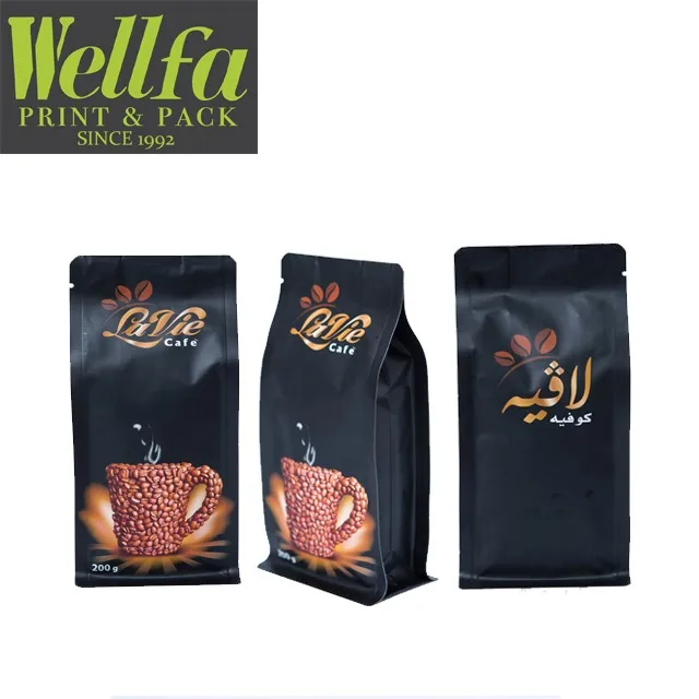 Reusable Block Bottom and Four Side Seal Coffee Bags with One-way Valve