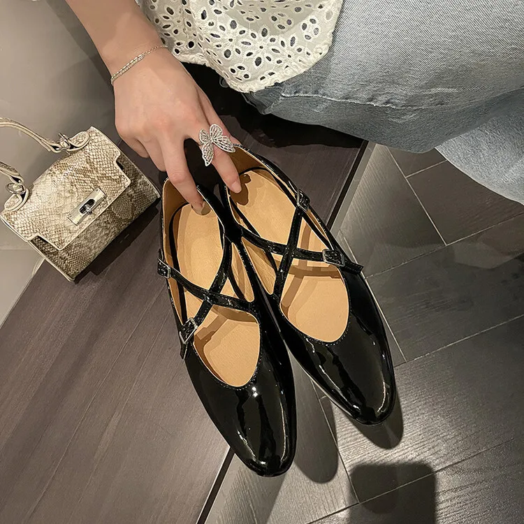 XINZI RAIN 2023 Ladies Casual Flat Mary Jane Shoes Handmade Calf Leather Round Toe Women Ballet Shoes