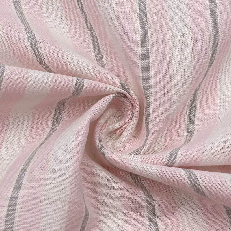 South America customized color thin stripe plain yarn dyed mixed cotton linen fabric for shirts clothing