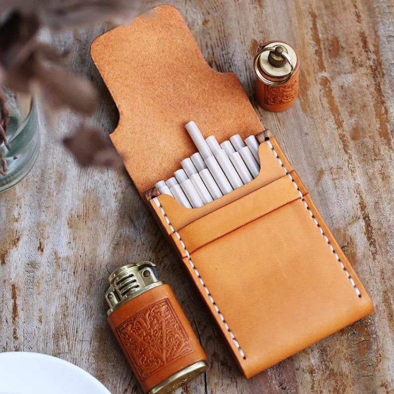 Classic Leather Fireworks Case Portable Cigaretteeding Holder Wooden Cover Great Gift