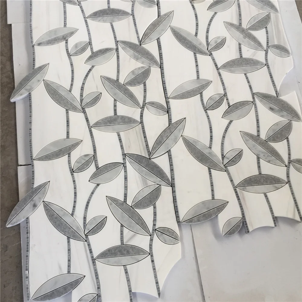 Custom Waterjet Stone Flower Marble Leaf Mosaic Tile