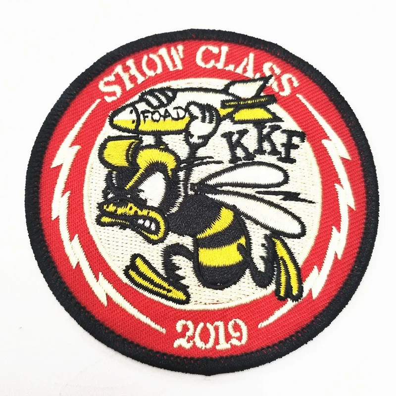 High quality custom embroidery scout sport iron on patches for clothing embroidered logo Round merrow border patches