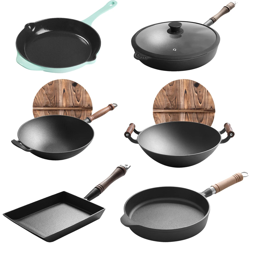 new enameled cast iron dutch oven  iron cast wok with wood lid cover