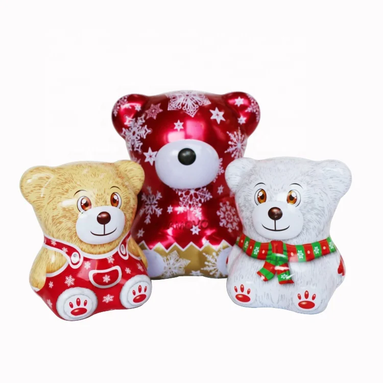 Wholesale children storage Christmas gift pocket money piggy bank bear tin box can