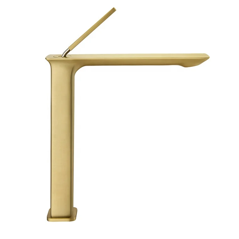 Modern Gold Brass Hot and Cold Water Mixer Taps square Tall Bathroom Basin Faucet