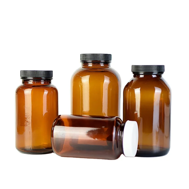 Brown Glass Wide Mouth Sealed Reagent Bottle Dark Capsule Coffee Bean Powder Separate Bottle Herbal Storage Bottle Chinese Amber