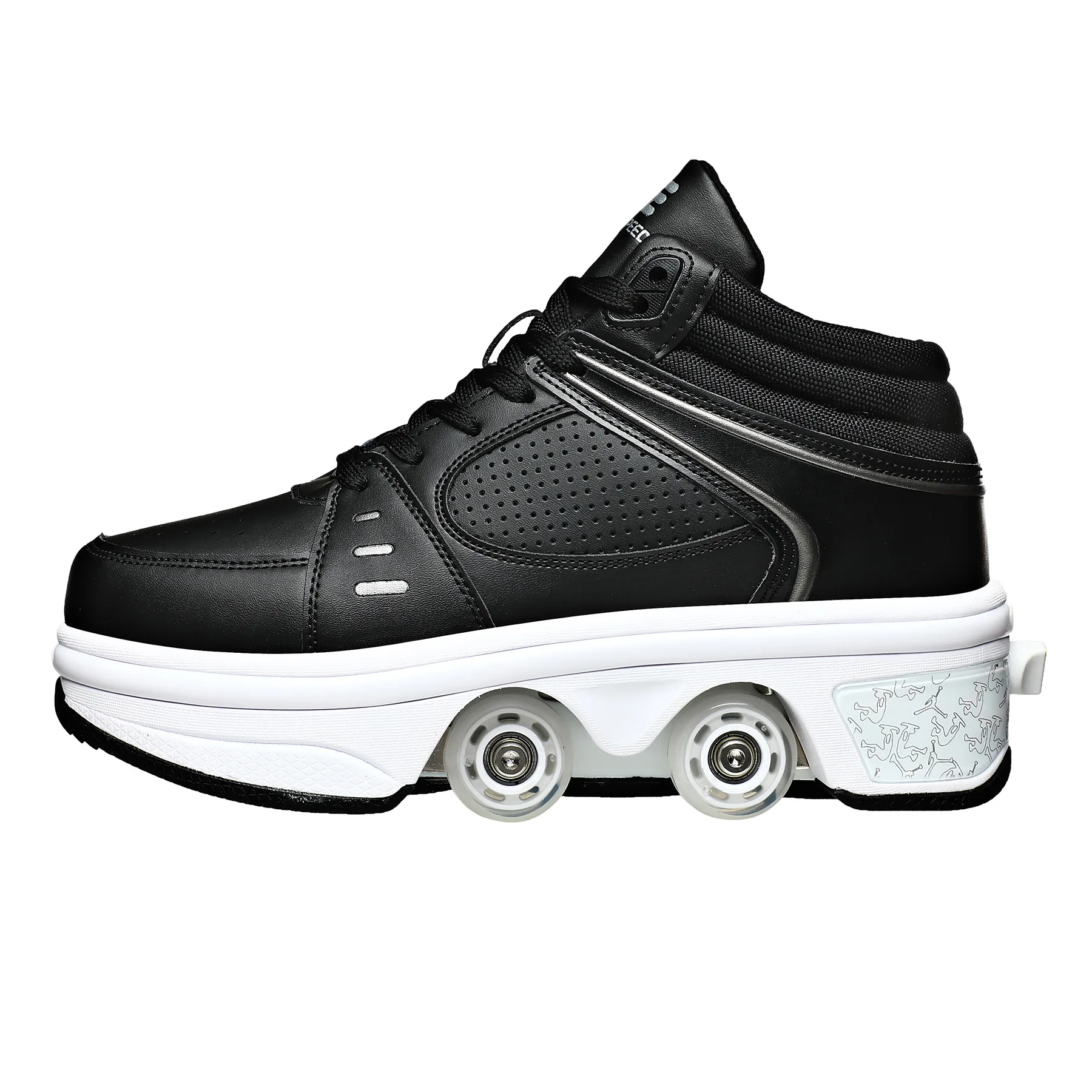 Four-Wheel Double Row Storm Skates Transformative Dual-Purpose Shoes with Seven-Color Atmosphere Breathing Light
