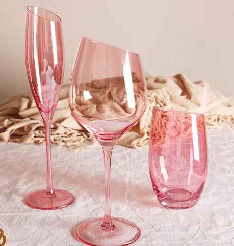 High-Value Pink Wine Glasses Red and White Wine Goblets Crystal Metal Champagne and Water Glasses for Gifts