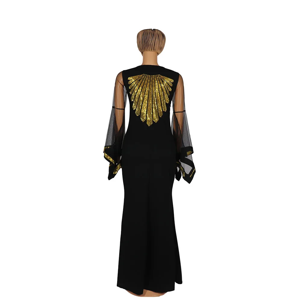 Wholesale high quality fashion mesh flared sleeves slim plus size casual mermaid maxi dresses south africa