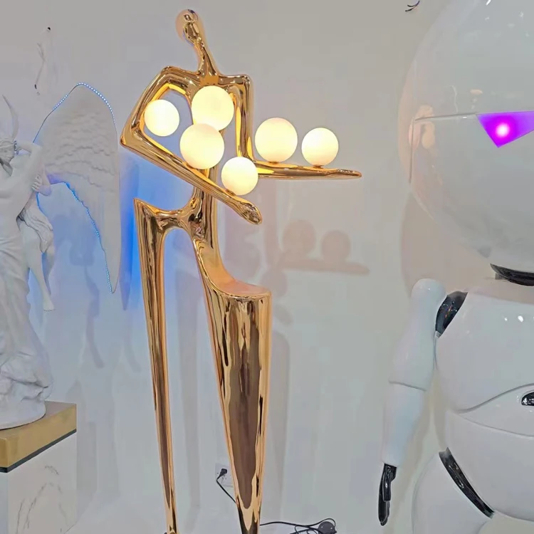 Статуя астронавта из смолы стоячие Огни Золотой астронавт лунный свет статуя напольная лампа