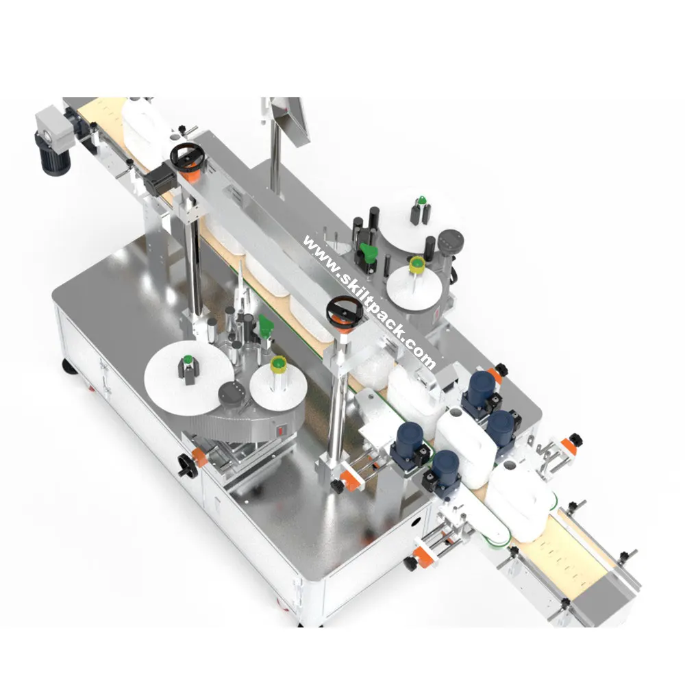 Автоматические пластиковые контейнеры машина для нанесения этикеток с двумя наклейками спереди и сзади