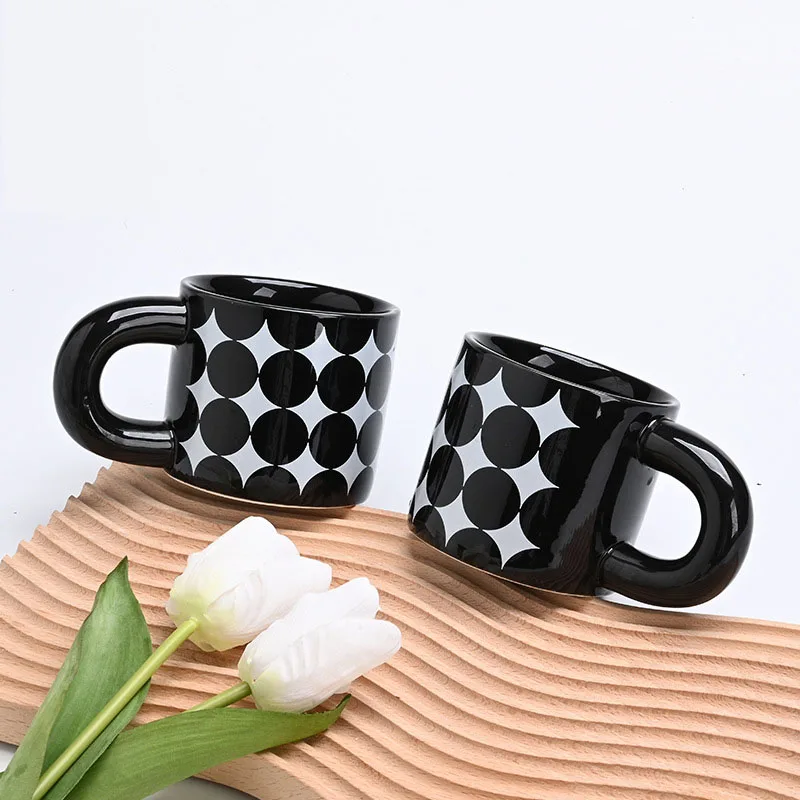 Creative diamond star black and white ceramic mug niche ins coffee milk water cup