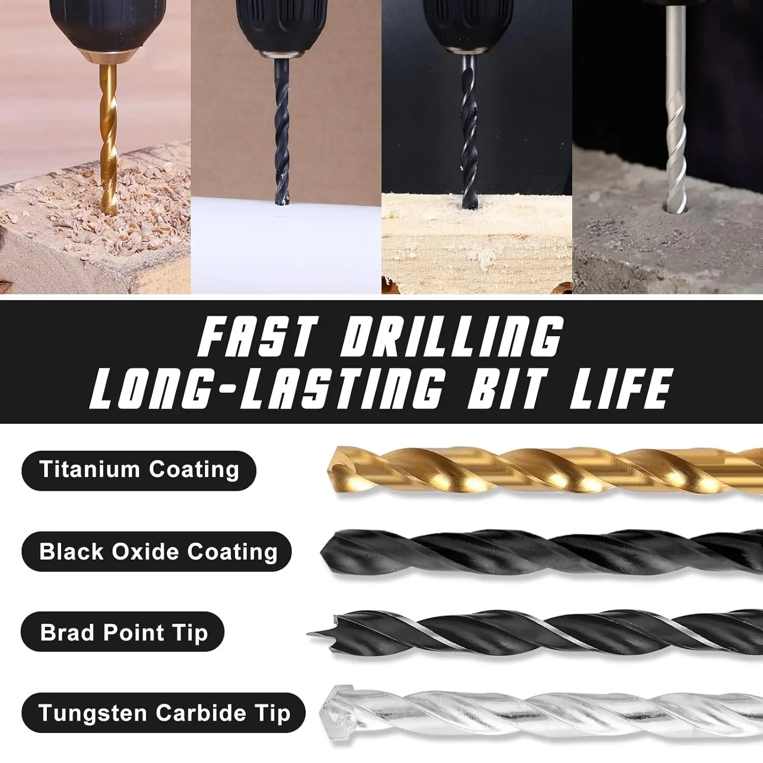 246 PCS Titanium HSS Drill Bit Kit Screwdriver Bit Kit Carry Case for Metal Masonry Wood Plastics Hole Saw Drilling