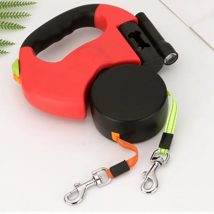 Pet Leash Automatic Retraction Dog Tow Rope Adjustable Double-ended Rope One-two Towing Belt  With Night Light And Garbage Bag
