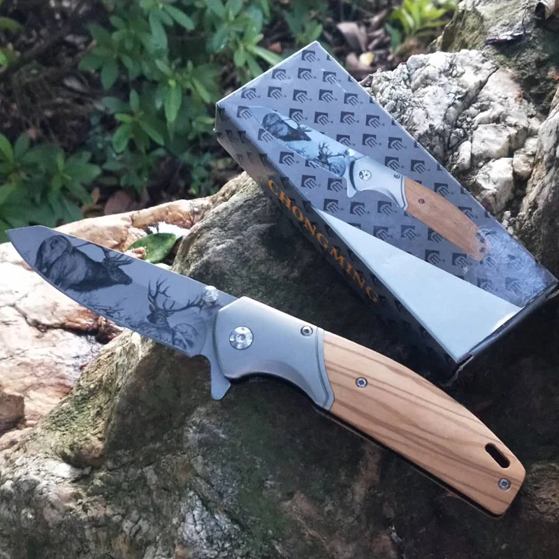 Camping Wood Handle Sharp Blade Edge EDC Survival Tactics Outdoor folding hunting pocket knife for Hunting Survival outdoor