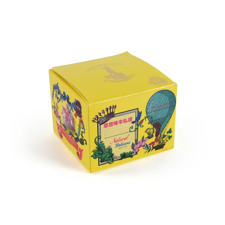 Custom logo 4 colors offset printing white cardboard paper small cute candies box with automatic self lock bottom