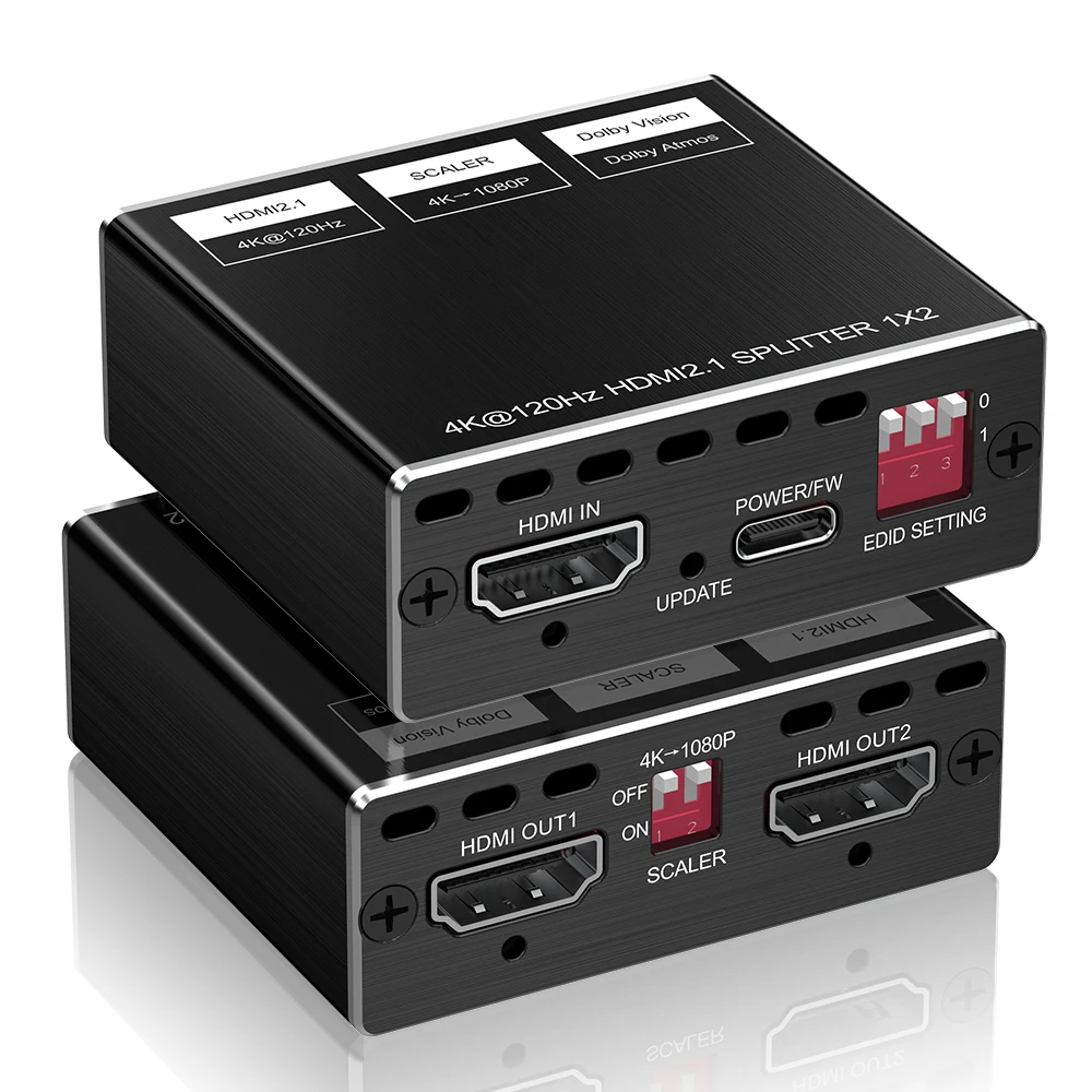 best 8k@60hz hdmi 2.1 splitter arc  audio EDID Copy Downscale Video switcher splitter Box Converter 1 in 2 out hdmi splitter