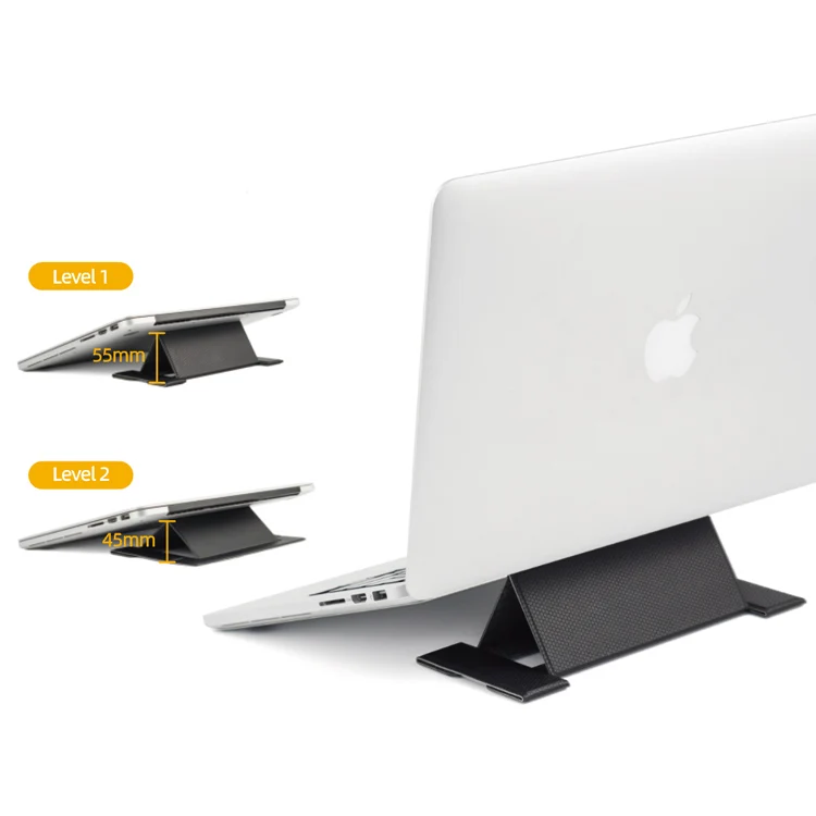 
2021 adjustable lightweight notebook stand 2-stage foldable PU slim invisible laptop stand for desk and mouse pad 