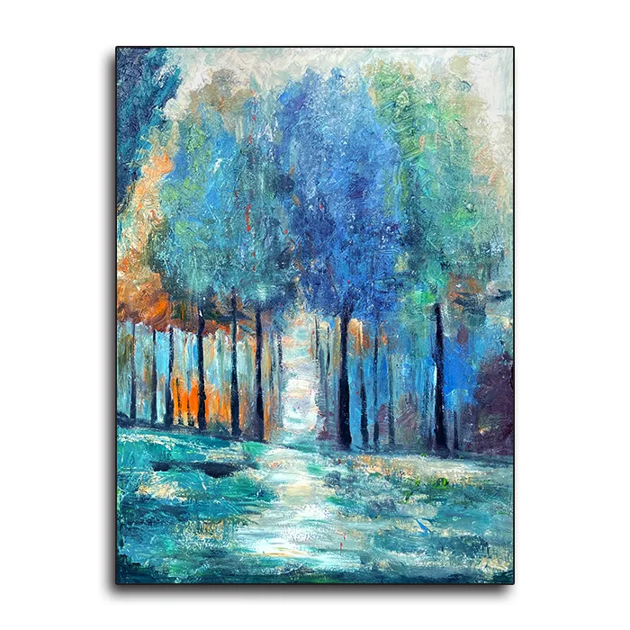 Customize Modern Abstract Canvas Painting Green Trees and Road Wall Art Handmade Oil Painting for Hotel