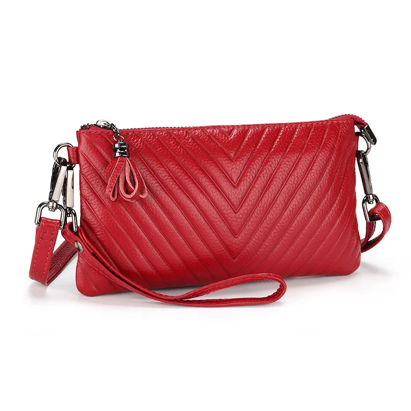 Oblique crossbody bag women new first layer leather grab bag fashionable and versatile embossed mobile phone bags