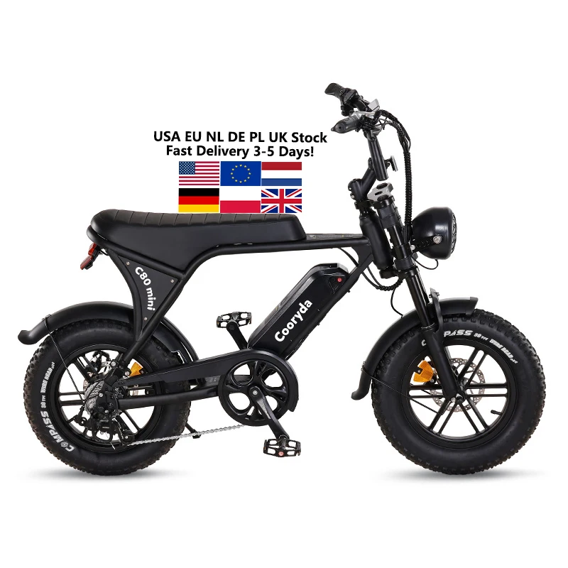EU USA Warehouse Ready Stock OUXI V8 Mini Electric Bike 250w 20inch Electric Bicycle Cooryda C80 Mini Kid Fatbike