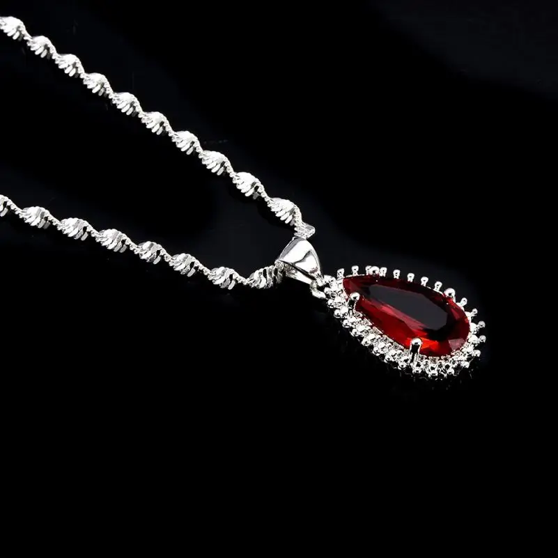 Fashion Ruby Drop Pear-shaped  Necklace for Women Girls