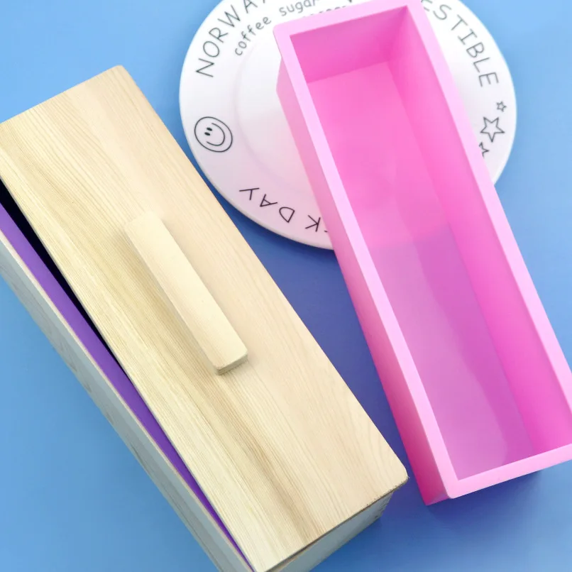 Thickened loaf rectangle silicone molds for soap making DIY silicon moulds kit with wooden box and mold wooden box with mold