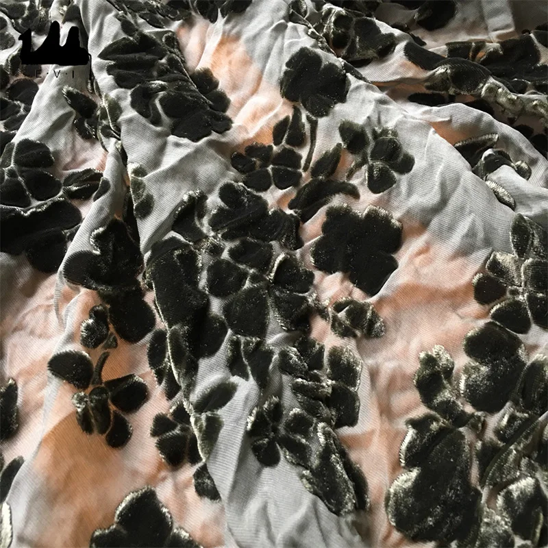 
Customized Woven Silk Viscose Blend Burnout Jacquard Velvet Silk Fabric 