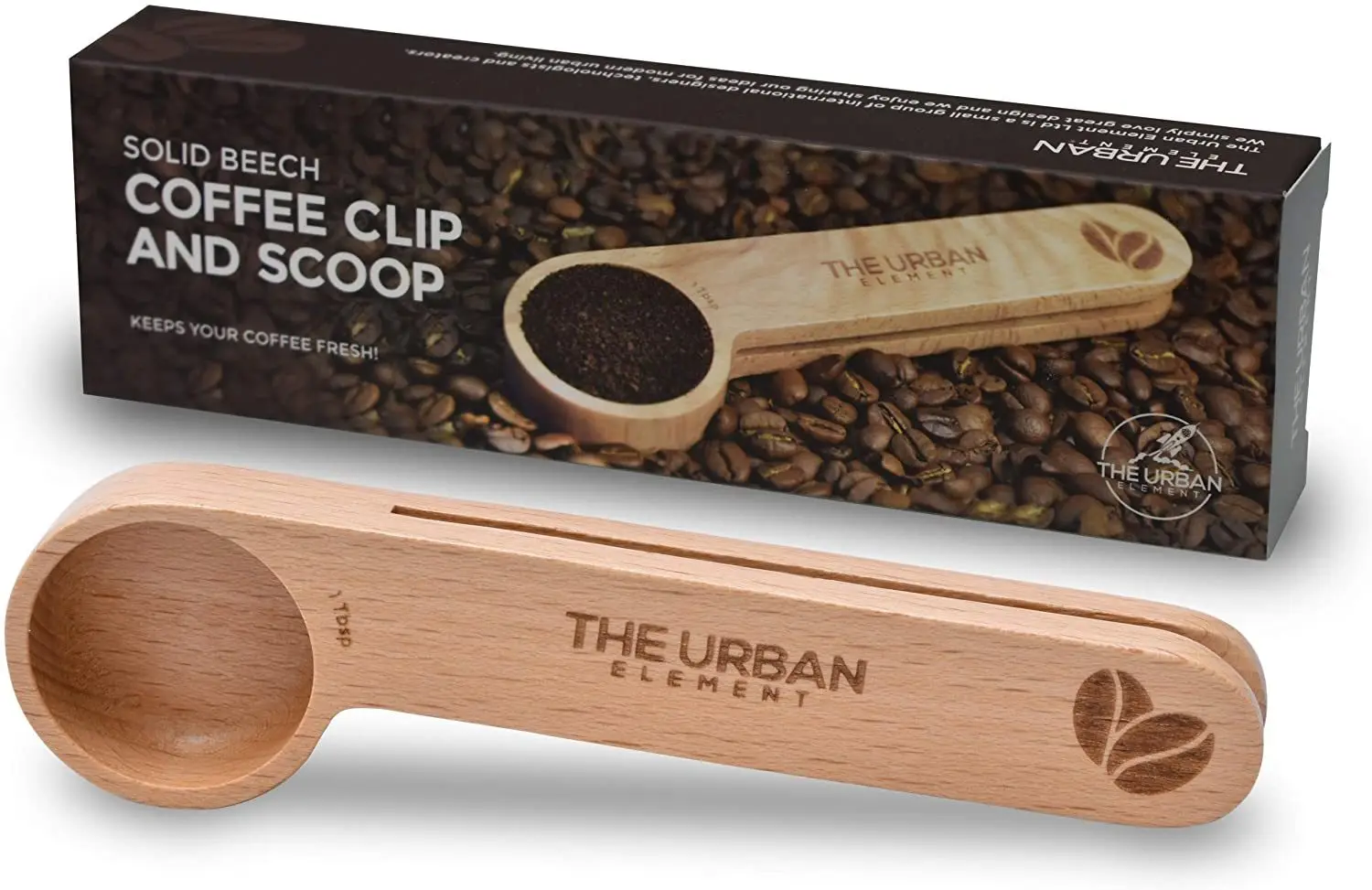 KLP  Tablespoon Solid Beech 30ml measuring scoop Espresso With Coffee Scoop and Bag Clip