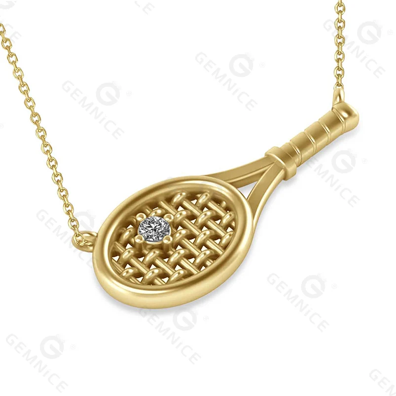 Gemnel Custom Trendy Jewelry Good Price 925 Silver Tennis Racket with Diamond Ball Pendant Necklace