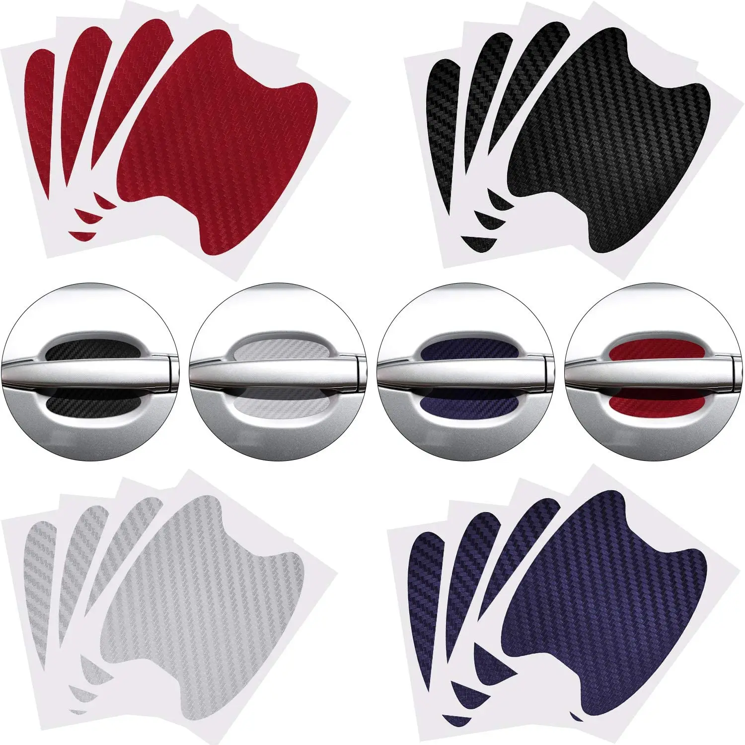 4 Pcs/Set Waterproof Customized 3d Carbon Fiber Car Color Graphic Body Door Handle Protector Sticker Transparent