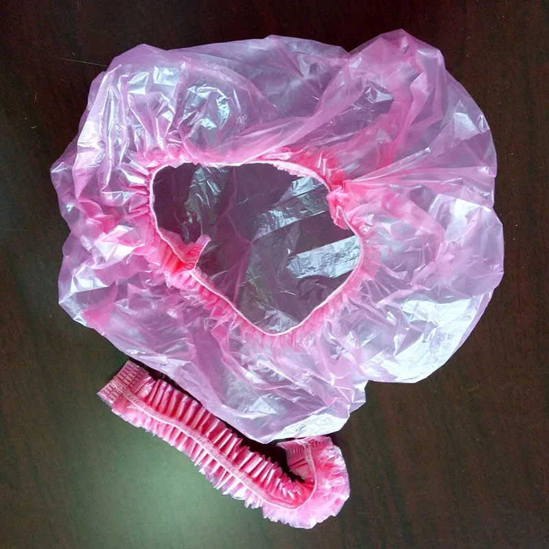 high quality disposable poly hair  salon cover for SPA hotel bathing plastic shower caps