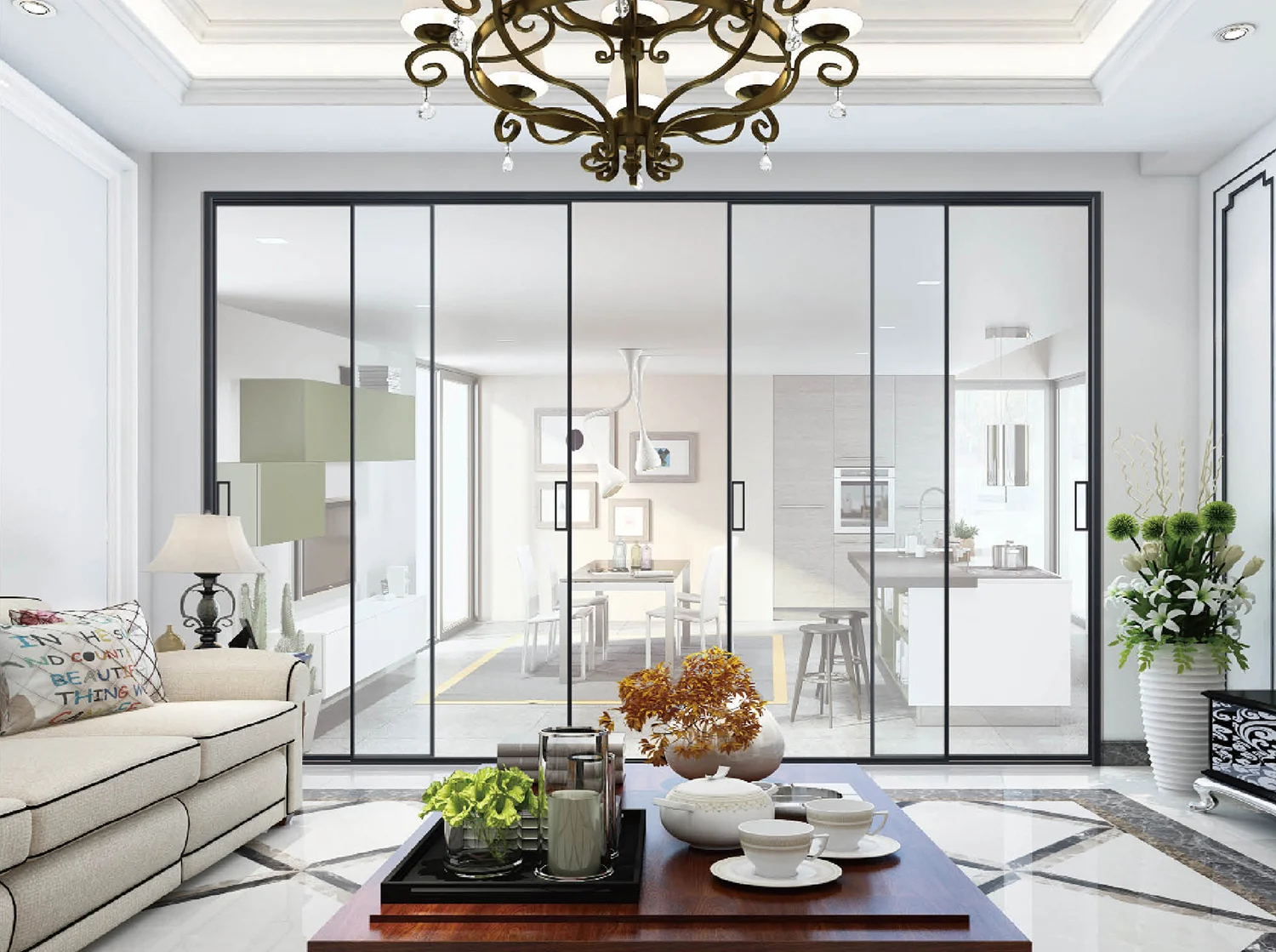 Modern Waterproof Windproof Glass Sliding Doors Finished Wooden Steel Interior Villa Exterior Outdoor Kitchen Swing Folding