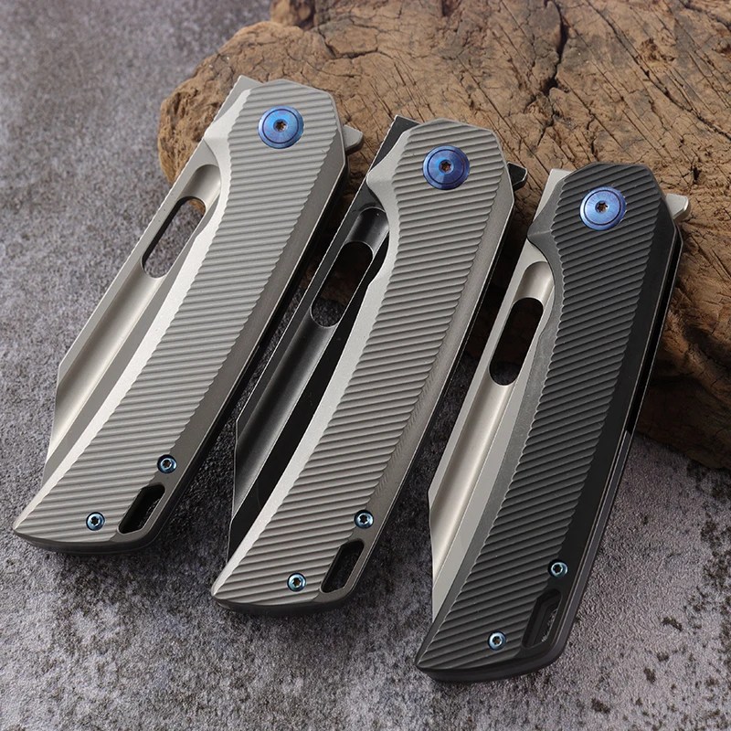 Free Sample 2024 High End Quality Custom Titanium Alloy Handle With M390 Blade Outdoor Camping Tactical Survival Folding Knife