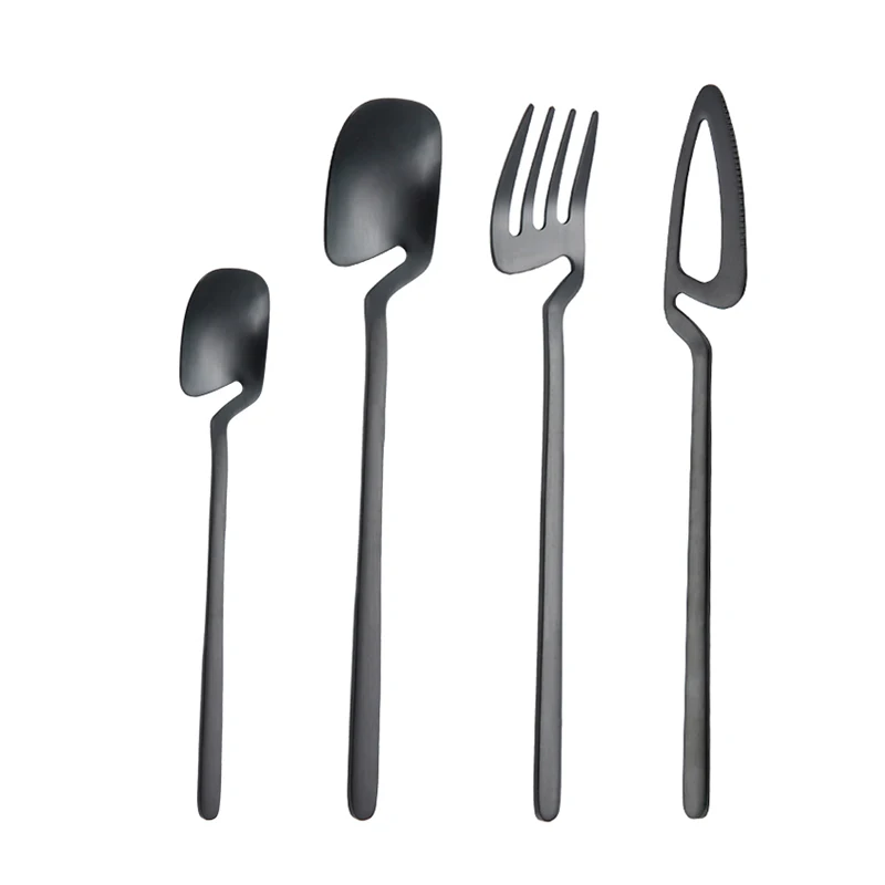 
Reusable Catering Stainless Steel Cutlery Set Plated Matte Distinctive Black Knife Fork Spoon Set 