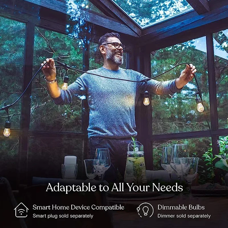 Led Outdoor String Lights For Patio With Remotes 48ft Waterproof Hanging Lights String With Edison Bulb For Bistro Backyard