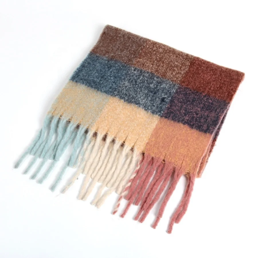 
KENSHELLEY Wholesale Thick Plaid Winter Scarf Women Stylish Pashmina Shawls Classic Check Pattern Cashmere Scarf With Tassel 