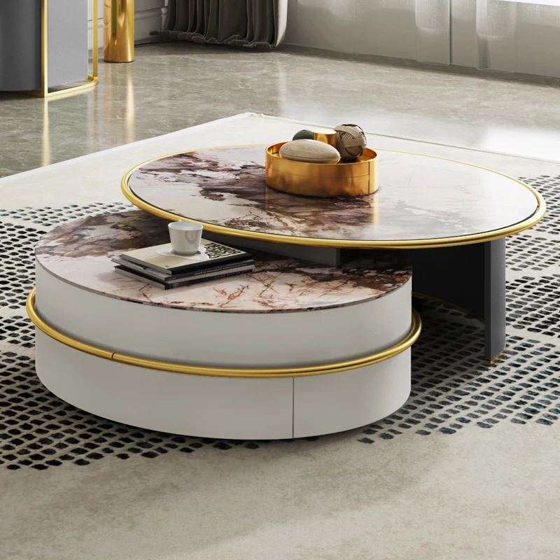 Light Luxury Stainless Steel Tea Table Simple Modern Round Rock Plate Coffee tables
