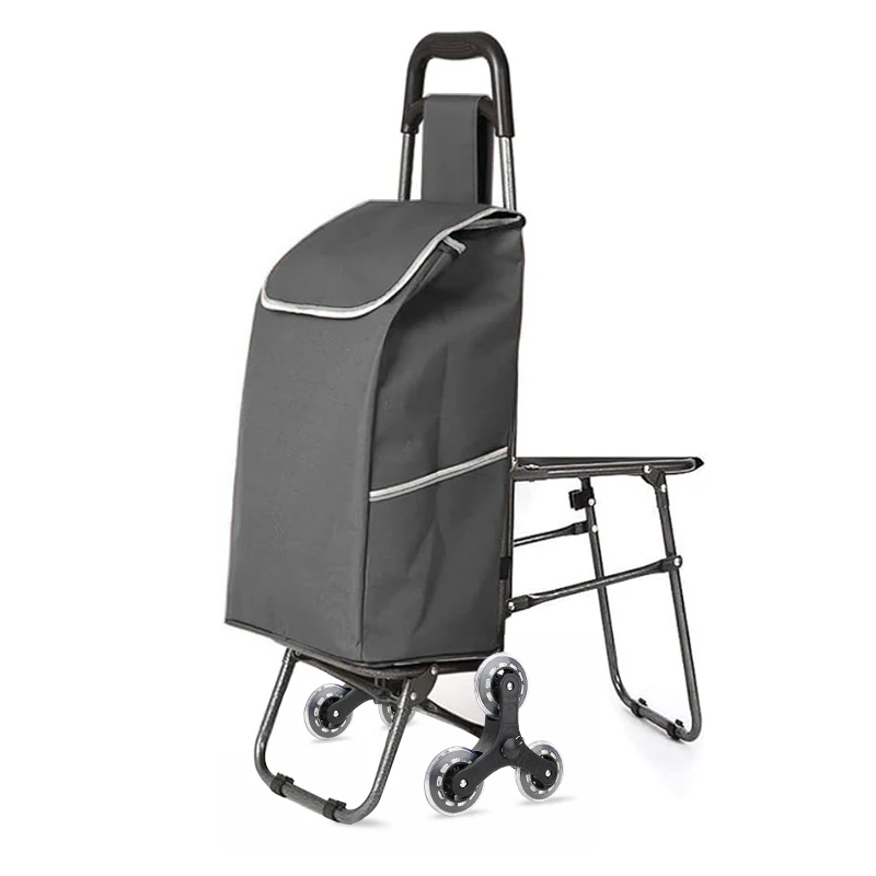 Lightweight folding shopping trolley bag with seat supermarket shopping cart