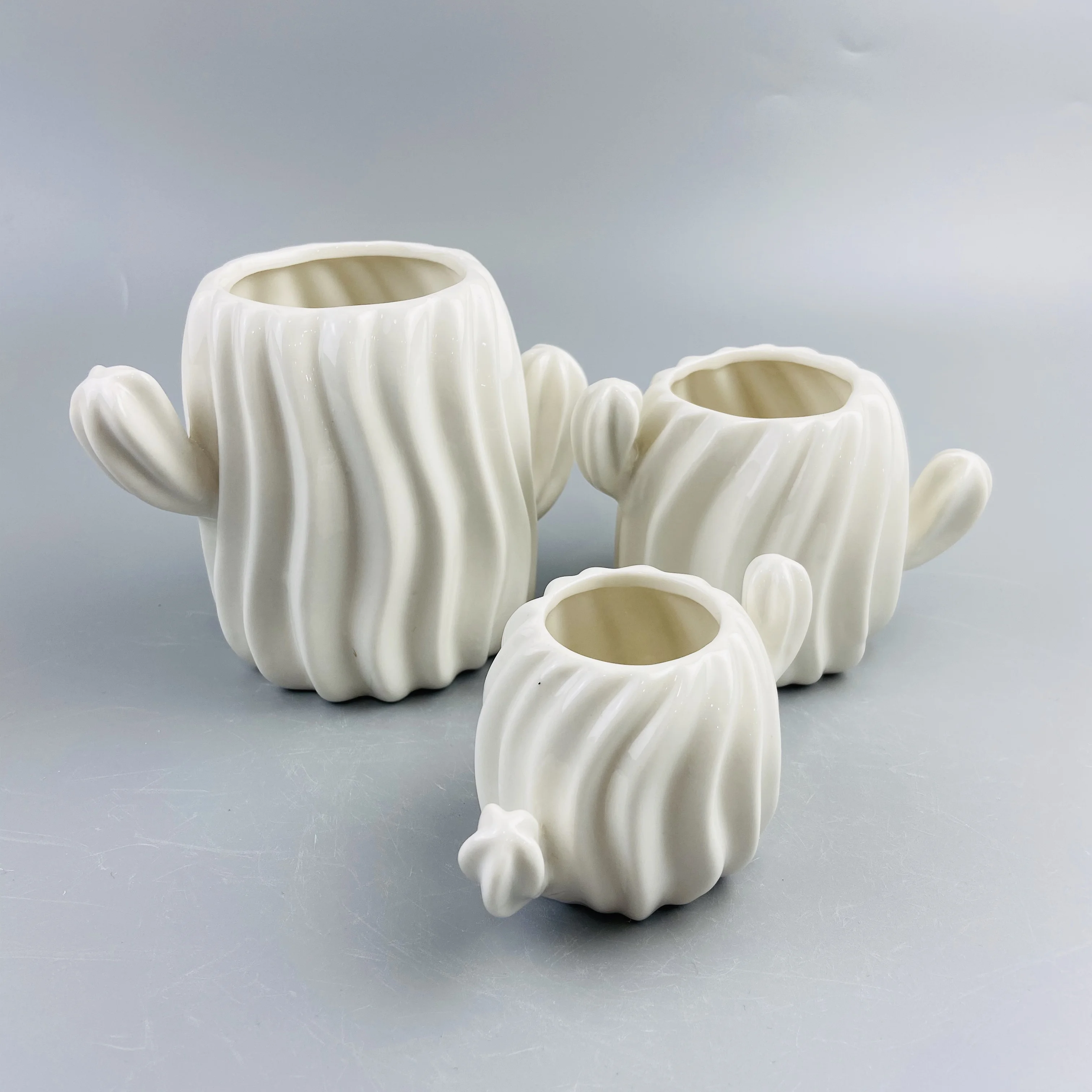 
China factory cactus shape glazed white porcelain flower pot ceramic 