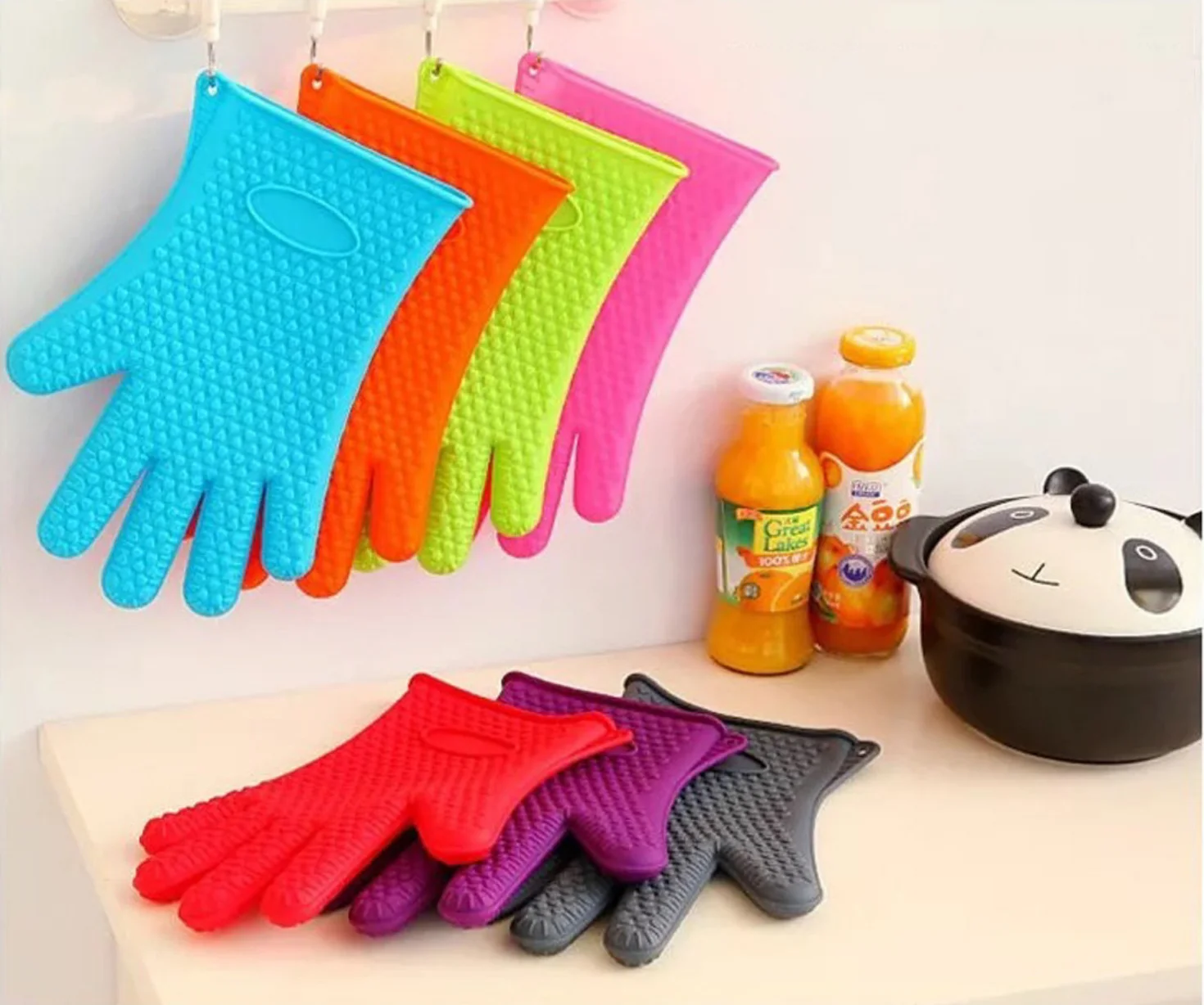 2024 Cheap waterproof Silicone heat resistant gloves silicone oven mitts for oven cooking silicone bbq baking gloves