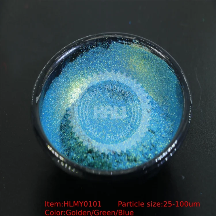 Chameleon pigment chrome pigment chameleon powder color shift mica pigment item:HLMY0109 color: green/gold/blue