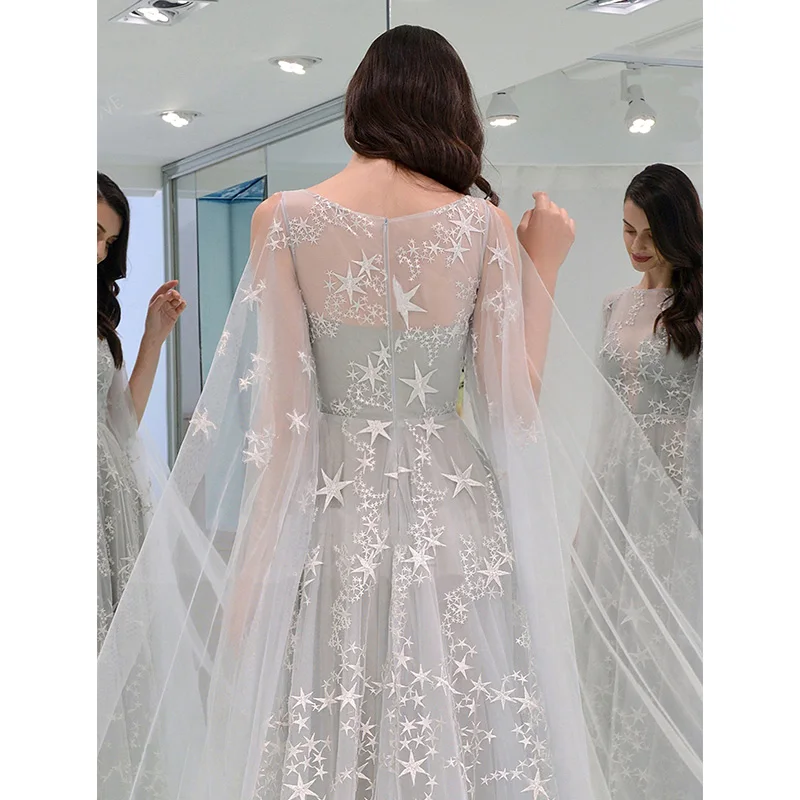 Новое модное женское сексуальное Сетчатое кружевное длинное платье без рукавов с изображением звездного неба для девушек коктейльное вечернее платье для свадьбы