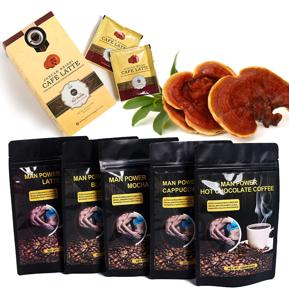Вкусный кофейный микс, экстракт ганодермы, Гриб Рейши, мгновенный кофе, Tongkat, Ali, мака, женьшень, мужской препарат, мгновенный кофе