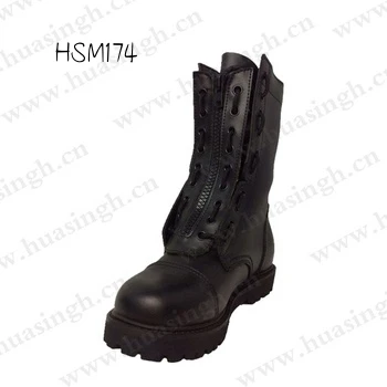 CR,front zipper design full grain leather upper tactical boots 8 inch durable rubber outsole pilot fighting boots HSM174