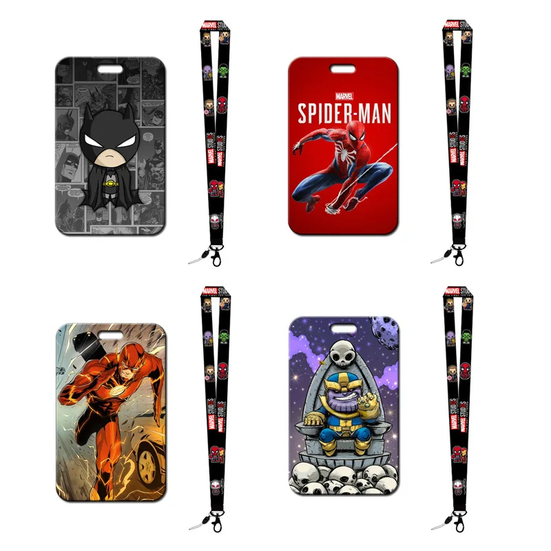 Cool Cartoon Marvel Iron Man Spider-man Bat Man Card Hard Case With Pendant Anti-lost Strap Lanyards Id Bus Badge Cards Cover