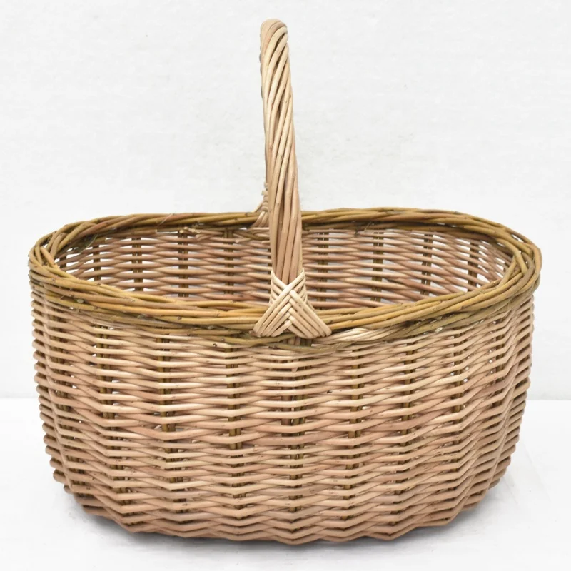 Wholesale Handcraft Willow Flower basket Woven Wicker Storage picnic Basket With Handle For Carry Food Fruit Vegetable picnic